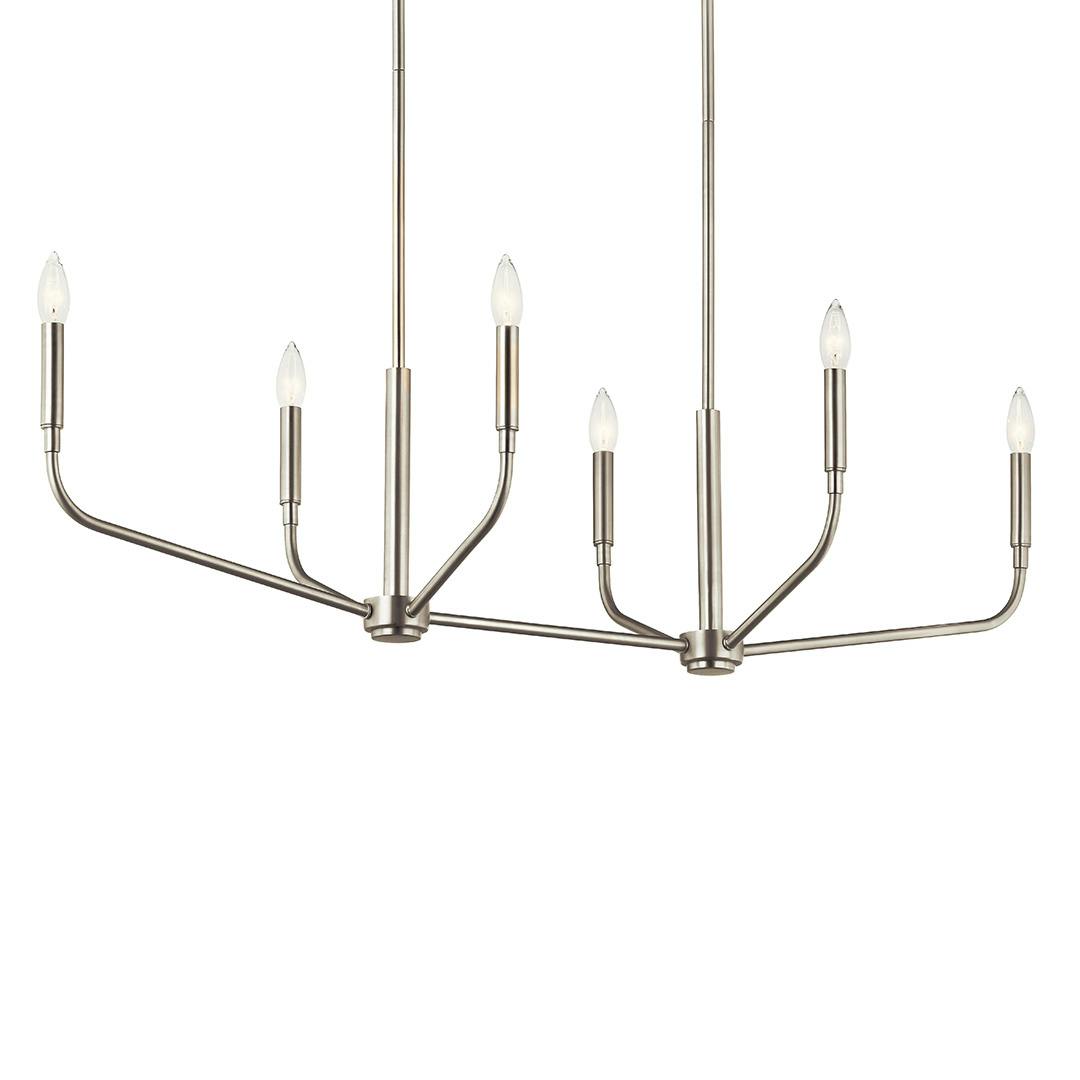 The Madden 45 Inch 6 Light Linear Chandelier in Brushed Nickel on a white background