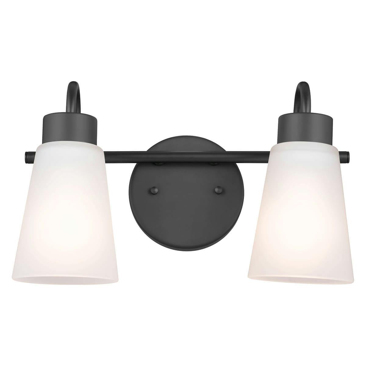 Front view of the Erma 14" 2 Light Vanity Light Black on a white background
