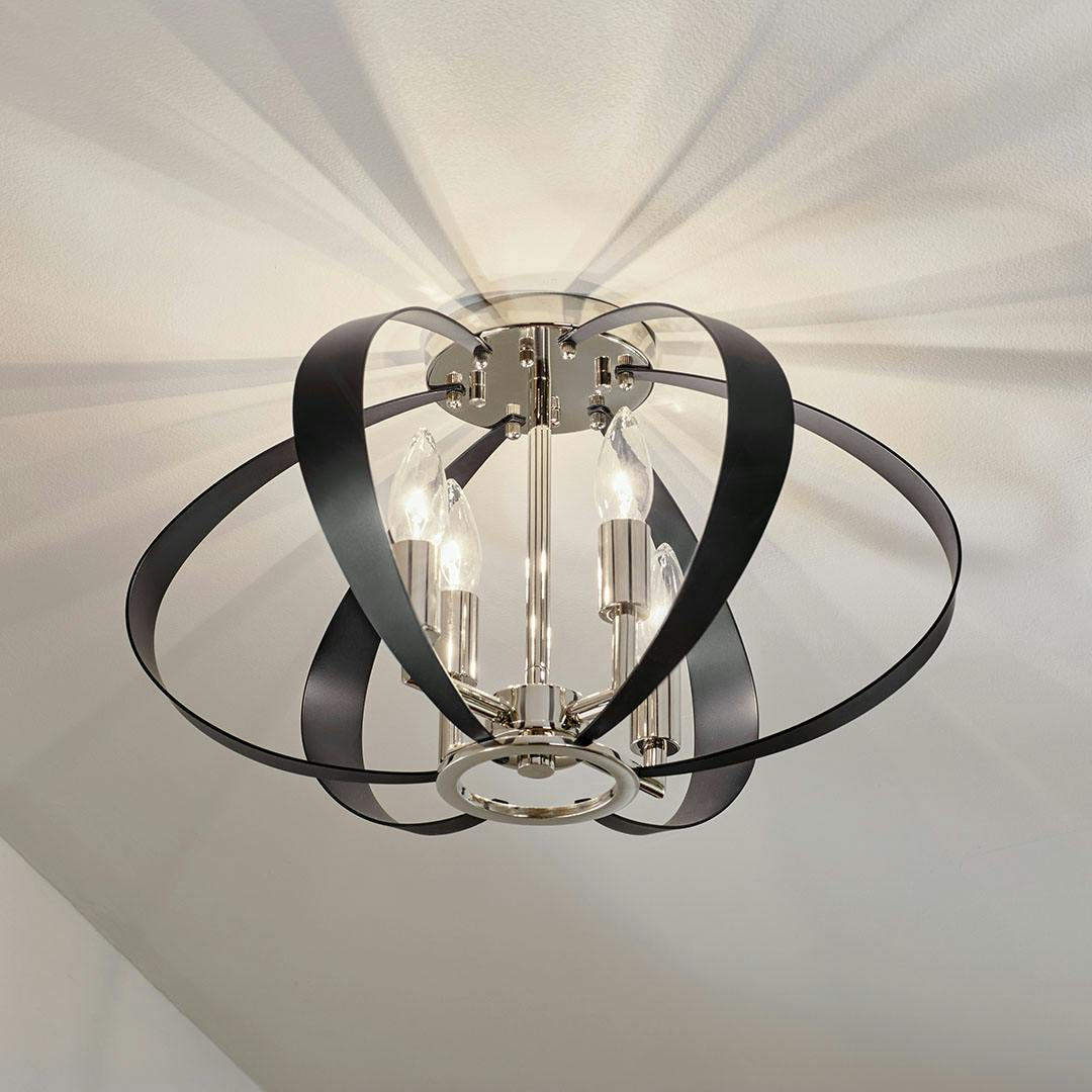 Hallway featuring the Cecil 17.75 Inch 4 Light Oval Flush in Polished Nickel and Black