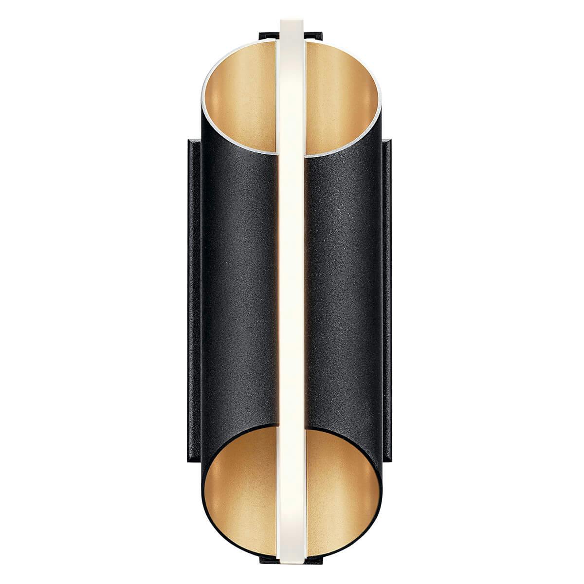 Astalis™ 12" LED Wall Light with Clear Ribbed Glass Textured Black and Burnished Gold on a white background