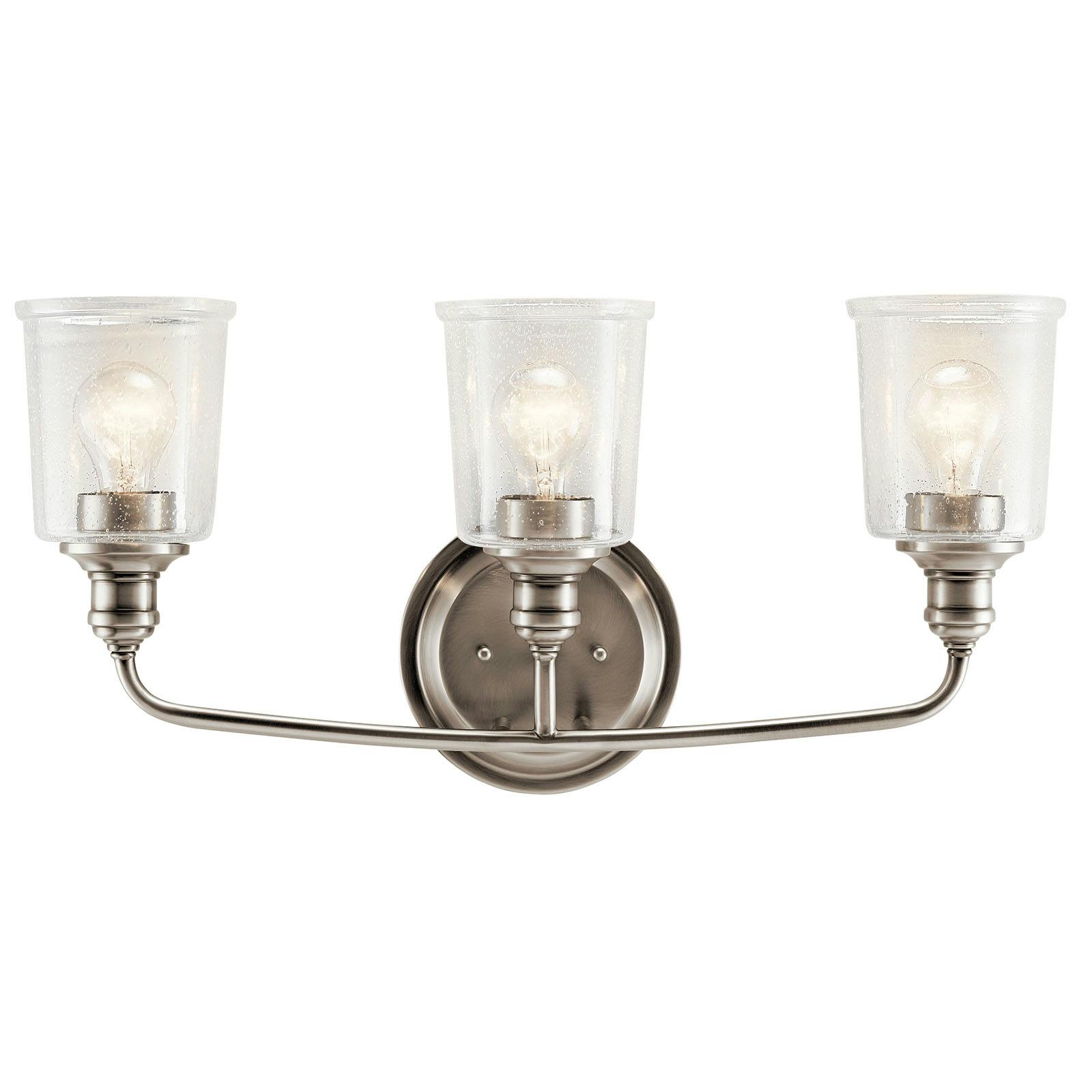 Front view of the Waverly 3 Light Vanity Light Pewter on a white background