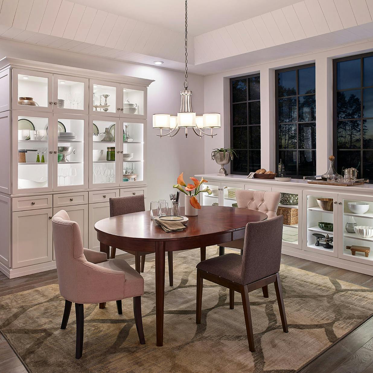 Night time dining room featuring Tallie 43149AP 45449AP