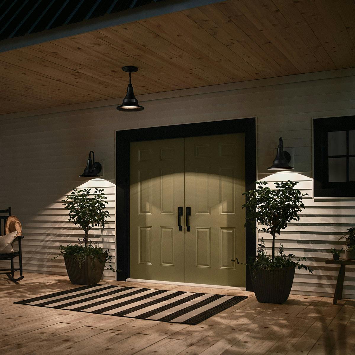 Night time Porch with Hampshire 15.25" 1 Light Wall Light Textured Black