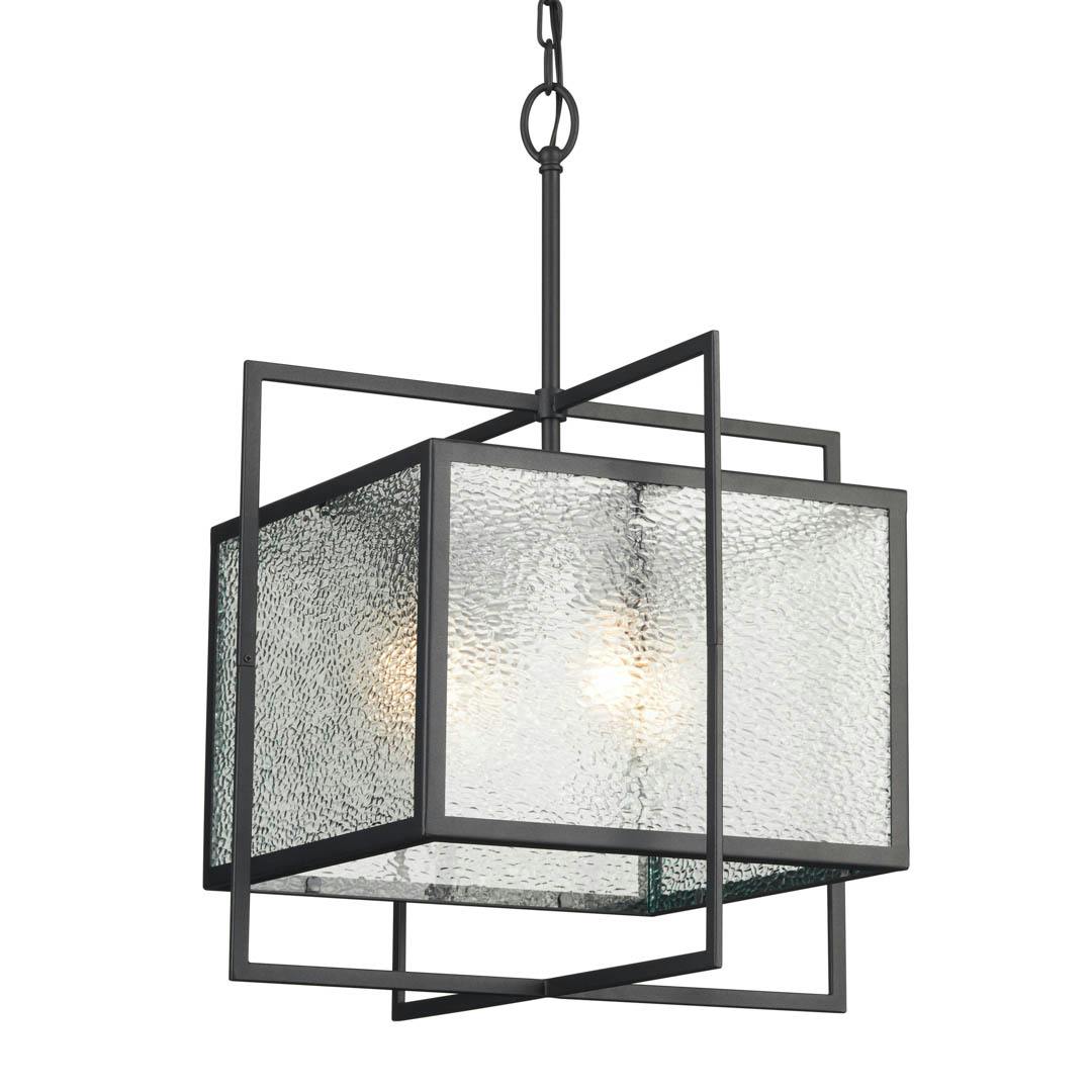 Edinborough 4 Light Pendant in Textured Black with Clear Hammered Glass on a white background