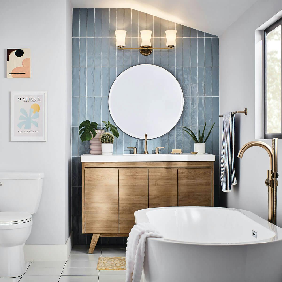 Day time bathroom image featuring Briane vanity light 55117BNB