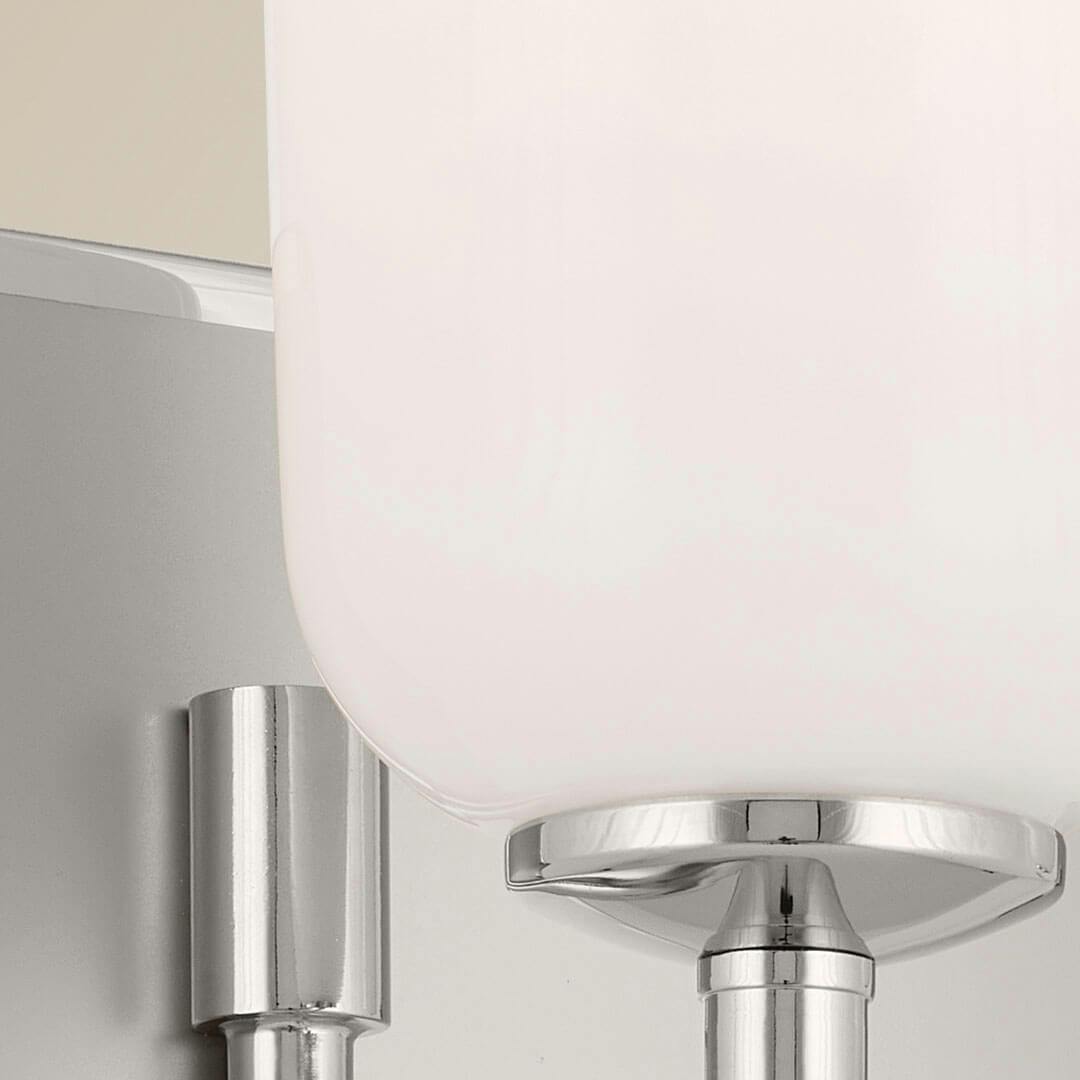 Close up of the Solia 14.25 Inch 2 Light Vanity with Opal Glass in Polished Nickel with Stain Nickel