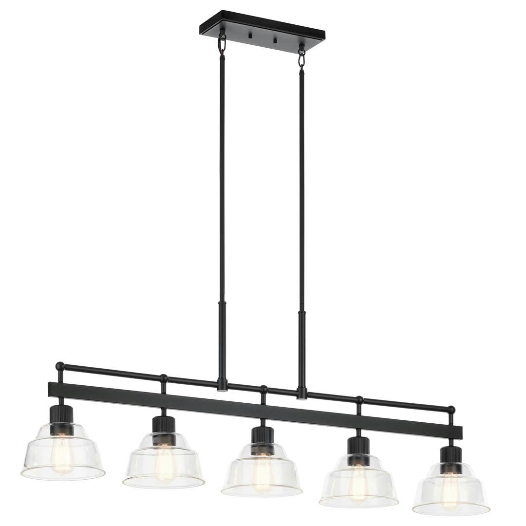 Eastmont™ 5 Light Linear Chandelier Black  and Walnut Wood on a white background