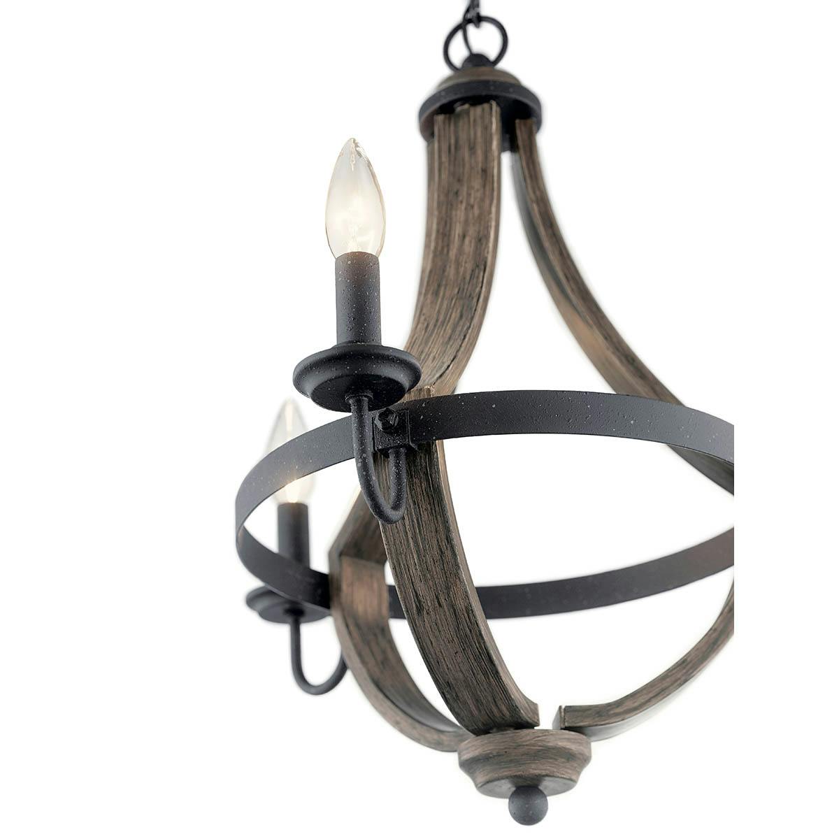 Close up view of the Merlot 18.8" Wine Barrel Chandelier Black on a white background