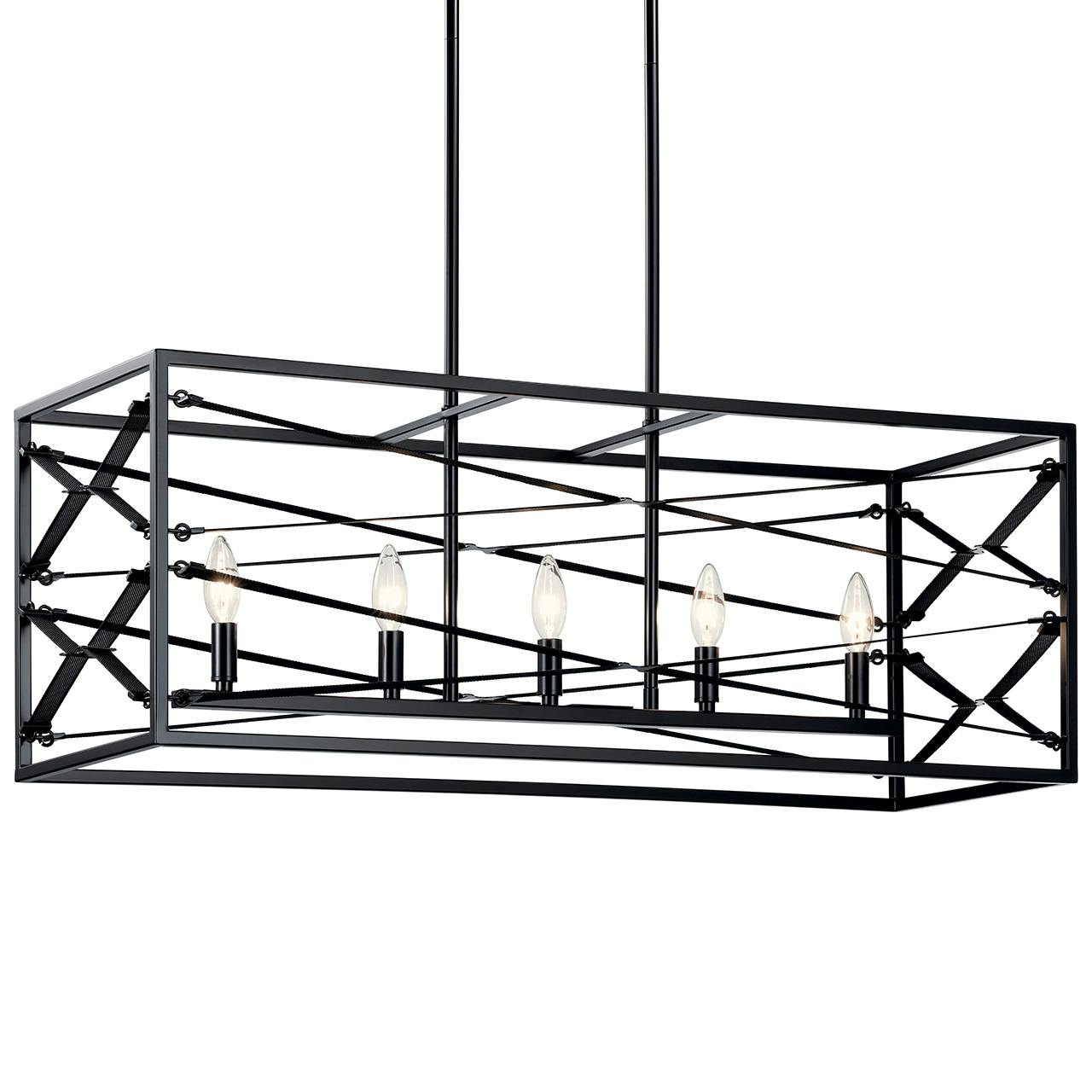 Sevan™ 5 Light Linear Chandelier Black without the canopy on a white background