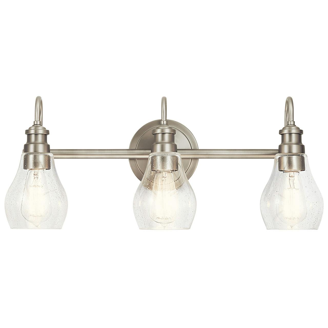The Greenbrier™ 3 Light Vanity Light Nickel facing down on a white background