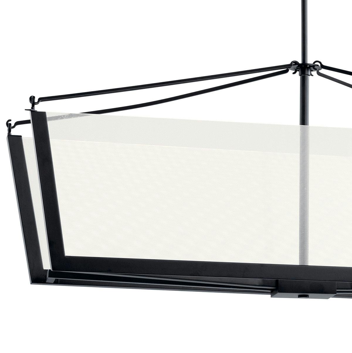 Close up view of the Calters 38" LED Linear Chandelier Black on a white background