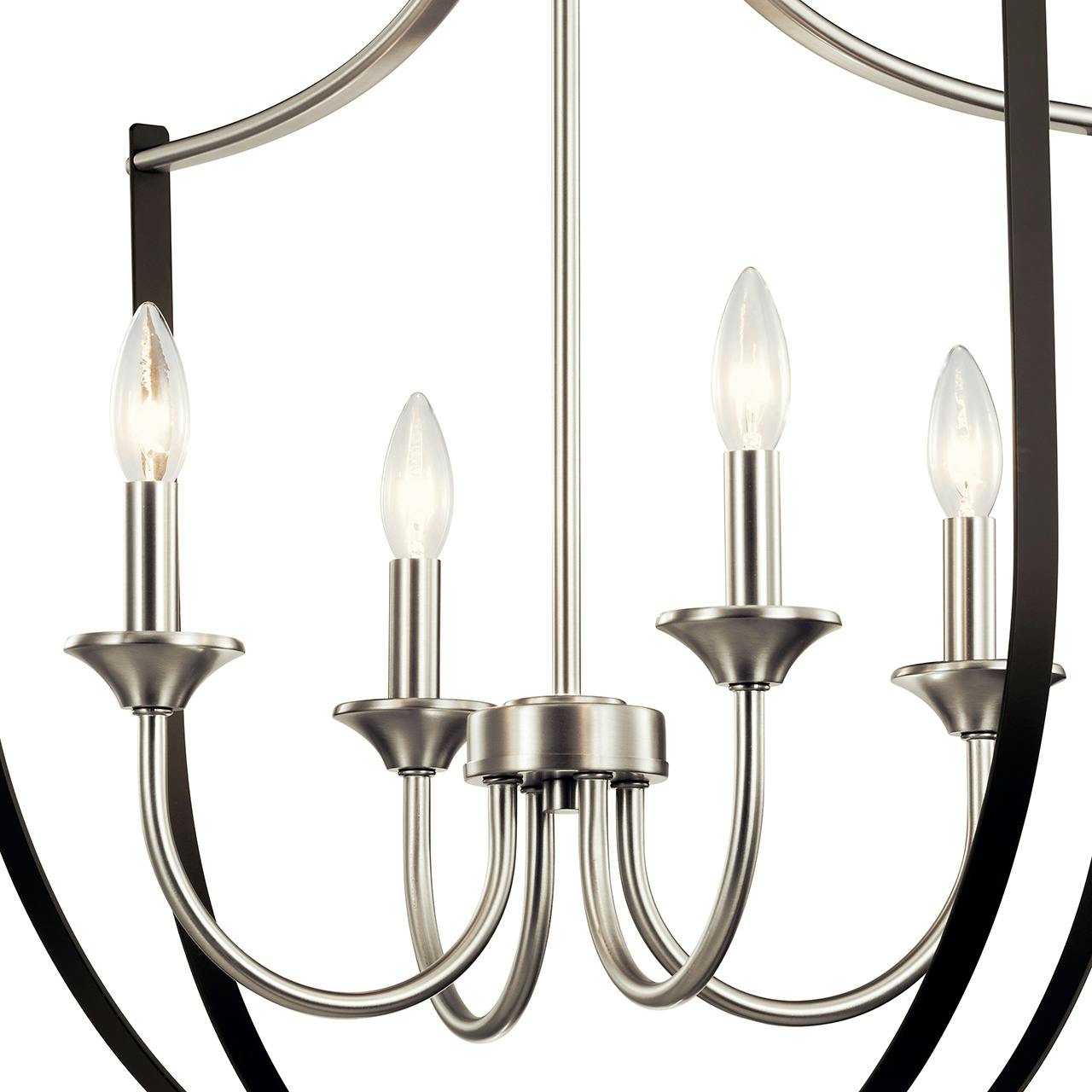 Close up view of the Tula 4 Light Foyer Chandelier Nickel on a white background