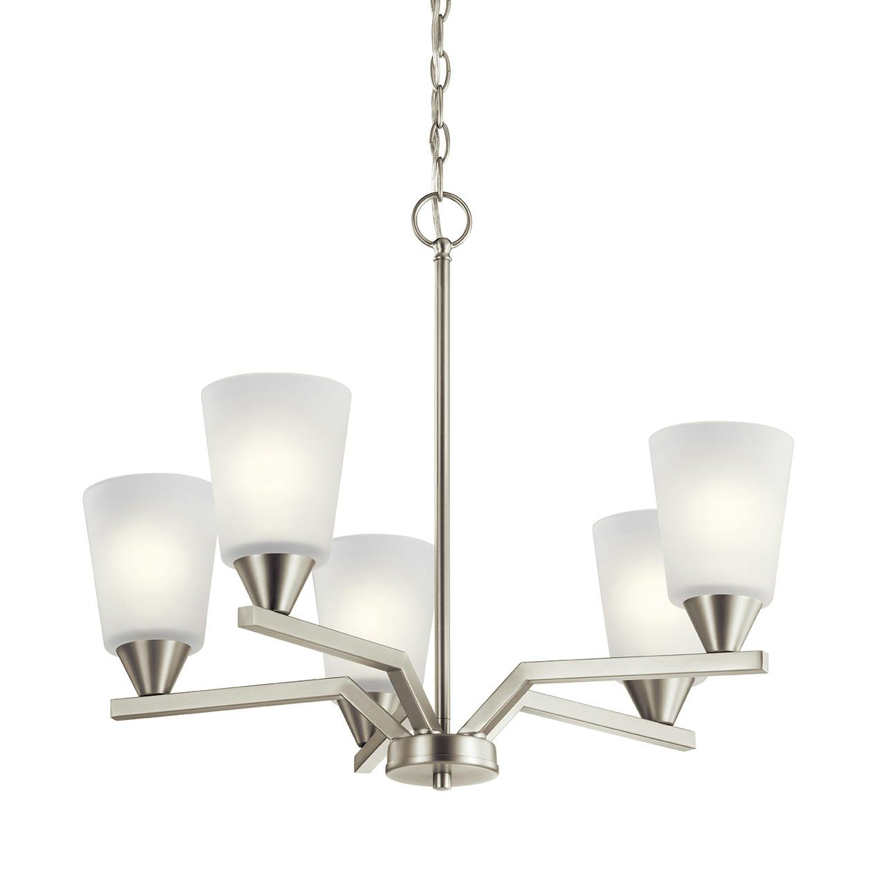 Skagos™ 5 Light Chandelier Brushed Nickel without the canopy on a white background