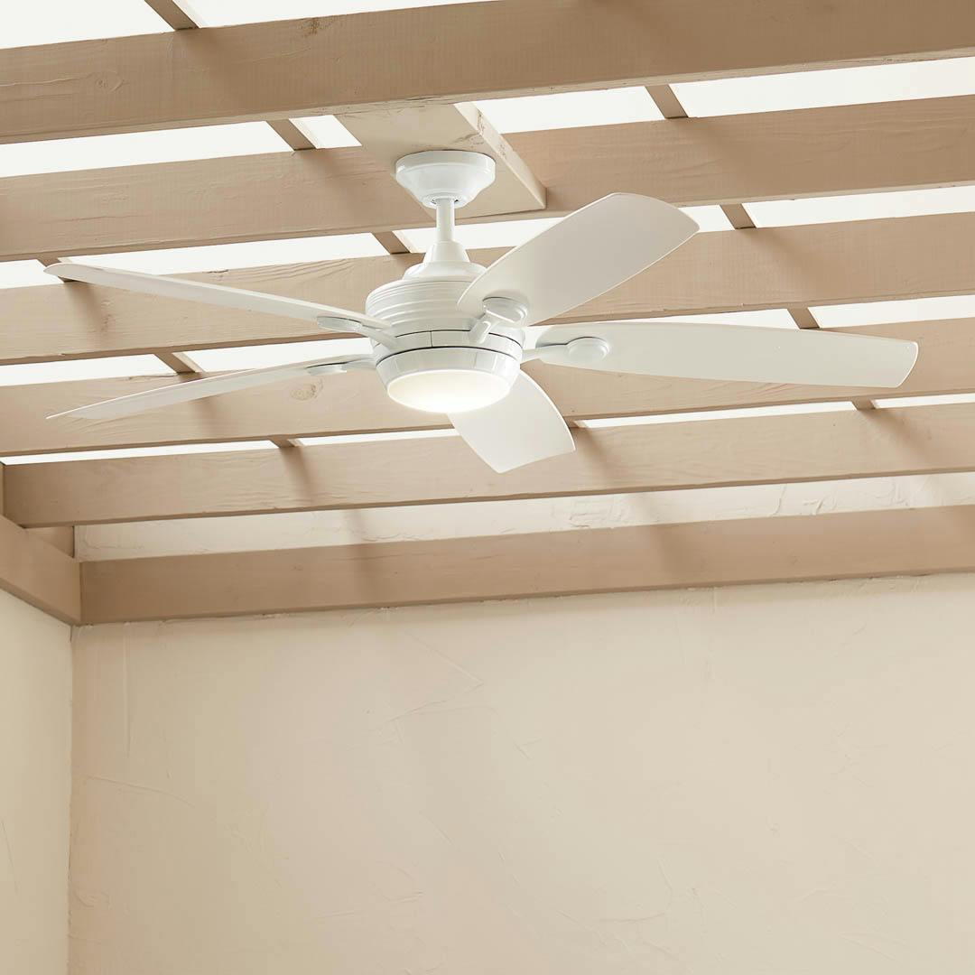 Close up view of the 56" Tranquil Weather+ Ceiling Fan White on a white background