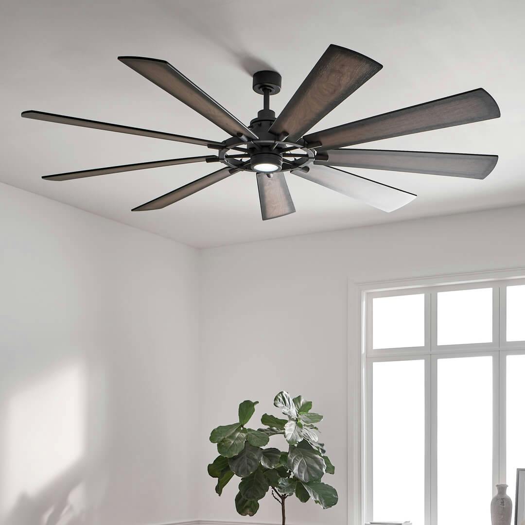Day time living room with the Gentry LED 85" 9 Blade Fan Black