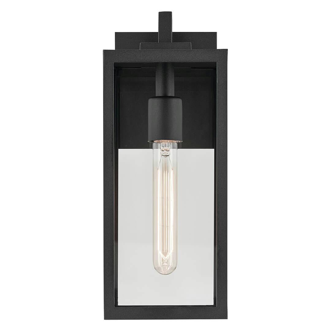 Front view of the Branner 14" 1 Light Outdoor Wall Light with Clear Glass in Textured Black on a white background