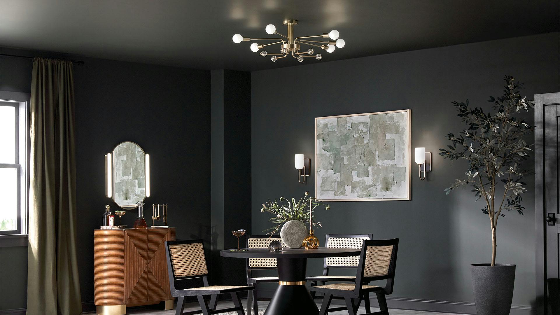 Dining room with Ocala ceiling light in champagne bronze.