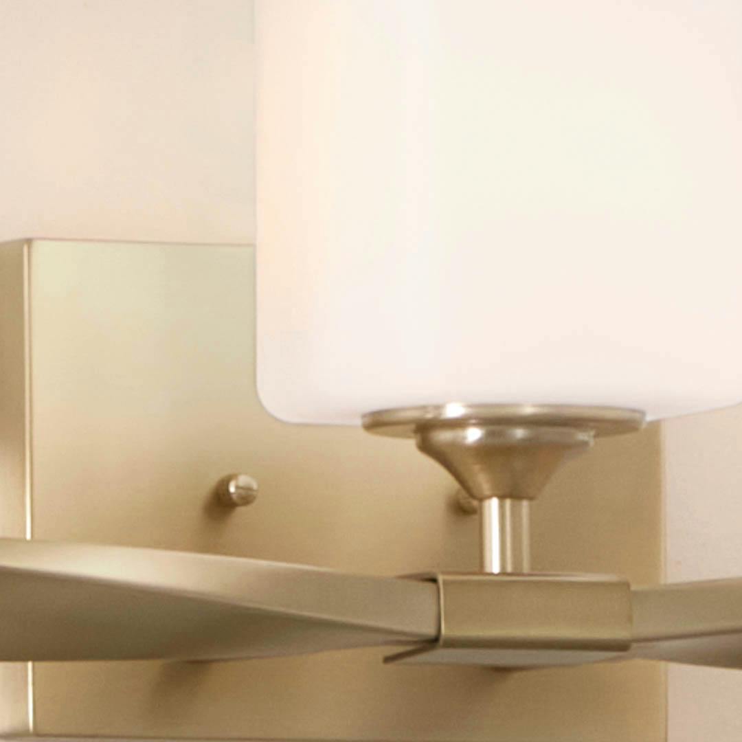 Day time bathroom with Marette 23 inch 3 Light Vanity Light with Satin Etched Cased Opal Glass in Champagne Bronze