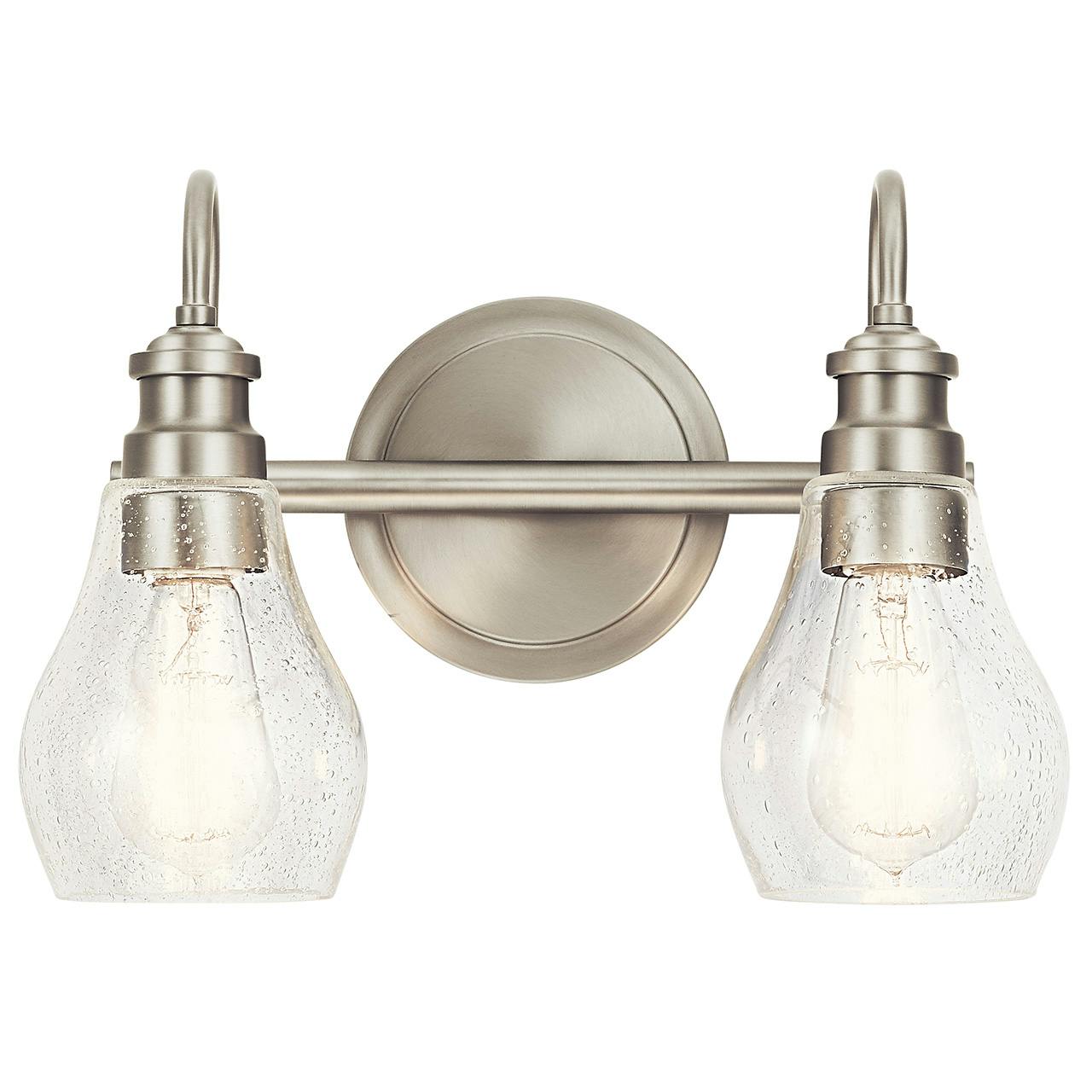 The Greenbrier™ 2 Light Vanity Light Nickel facing down on a white background