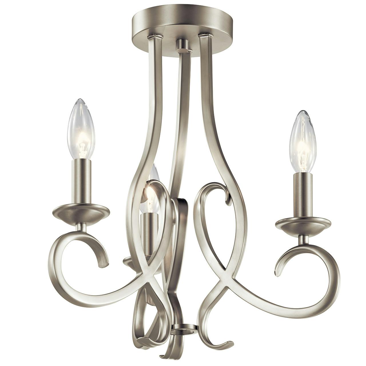 Ania 15" Convertible Chandelier Nickel shown as a semi-flush on a white background