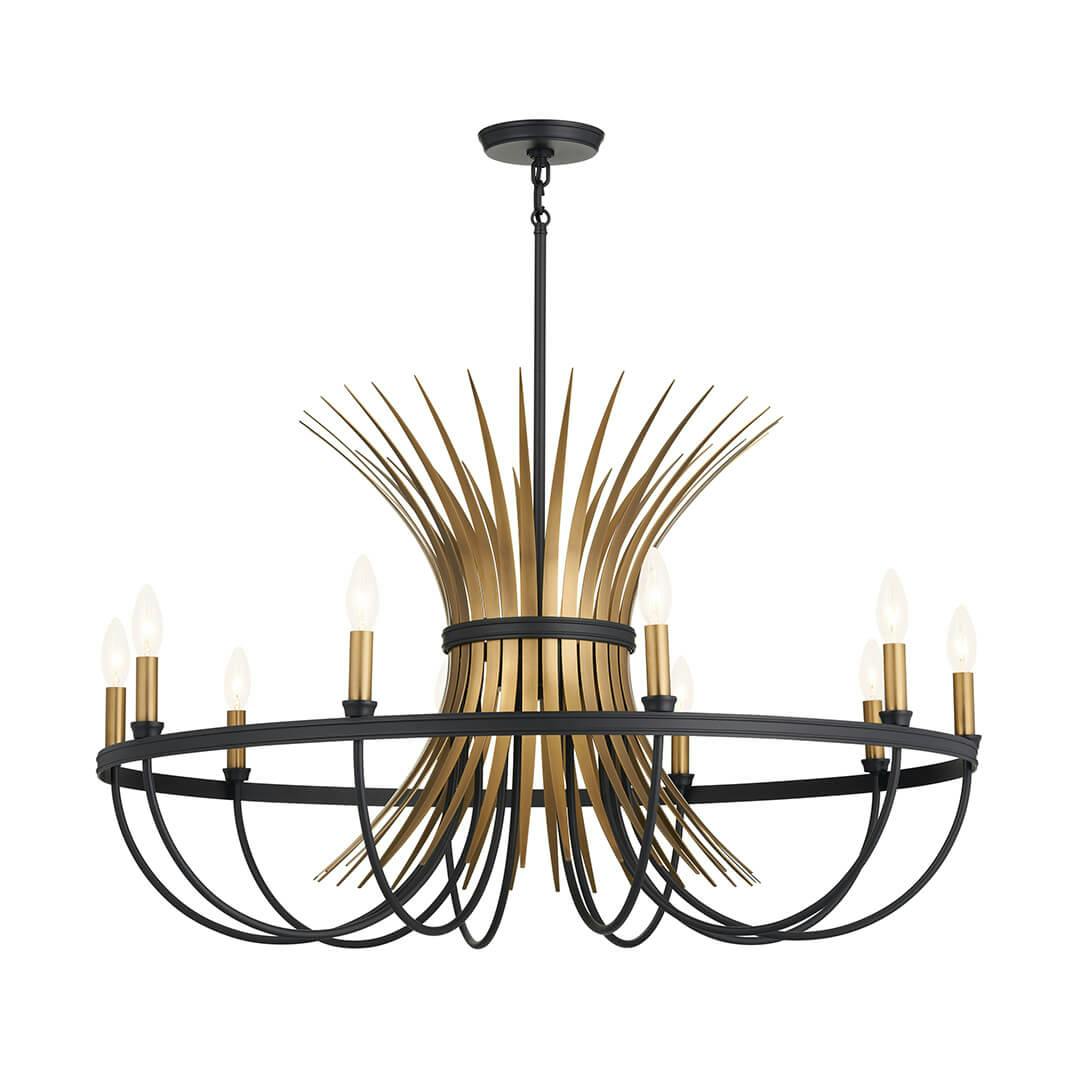 Baile 10 Light Chandelier Natural Brass and Black on a white background