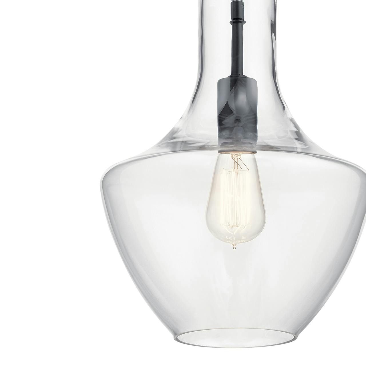 Close up view of the Everly 15" Bell Pendant Clear Glass Black on a white background