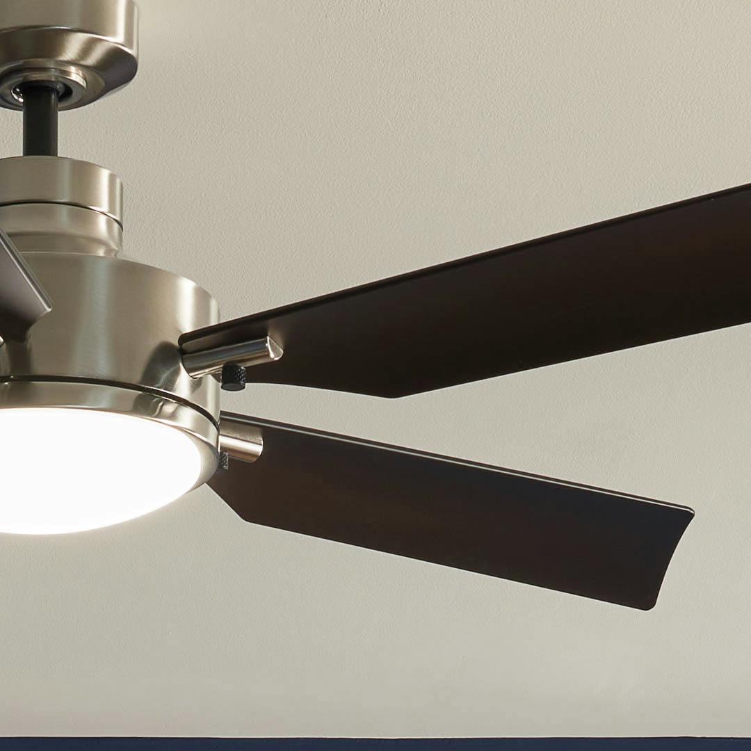 Day time living room with 56" Guardian LED Indoor Ceiling Fan Brushed Stainless Steel