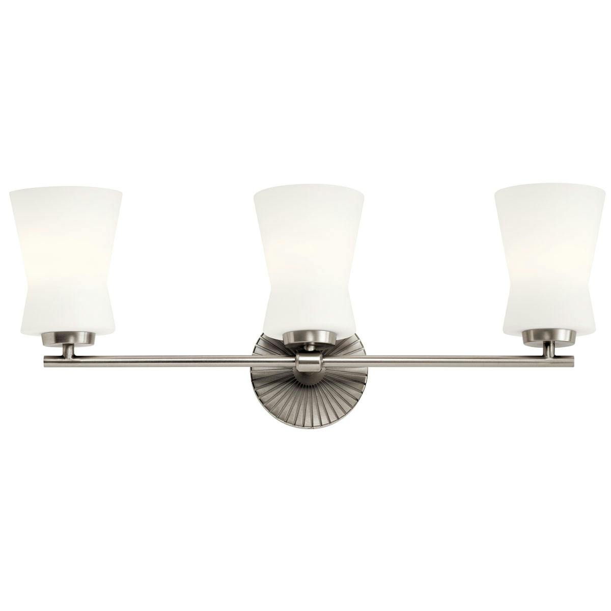 Front view of the Brianne 3 Light Vanity Light Pewter on a white background