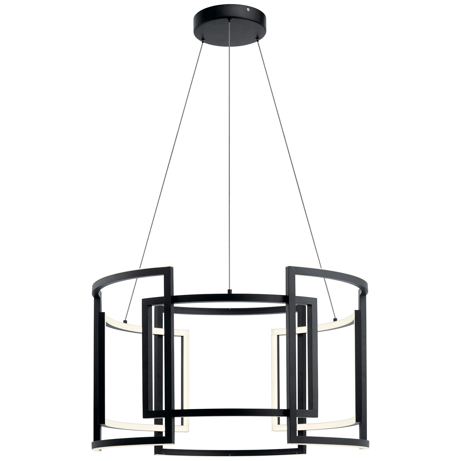 Profile view of the Melko™ 32" LED Round Pendant Black on a white background