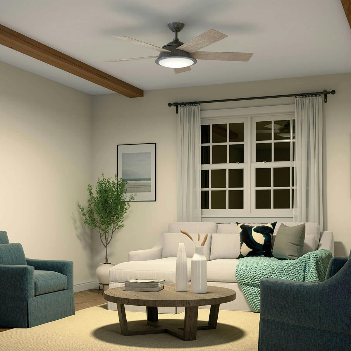 Night time living room image featuring Verdi ceiling fan 310100AVI