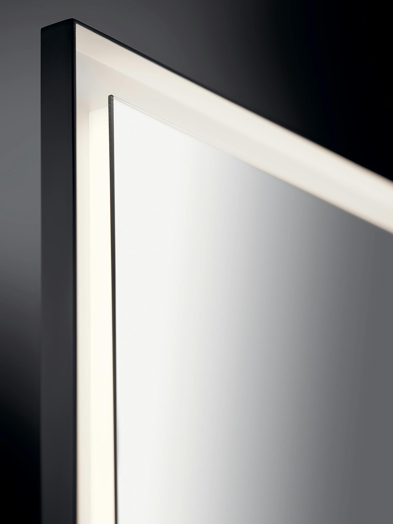 Close up view of the Ryame™ 24" Lighted Mirror Black on a white background