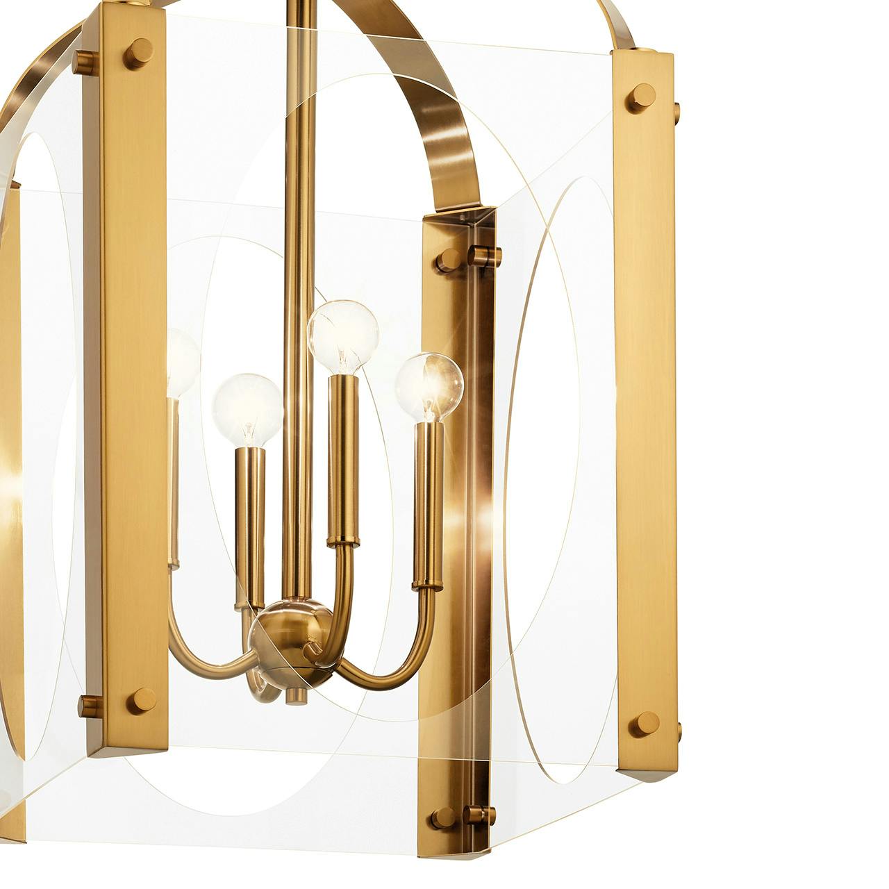 Close up view of the Pytel™ 4 Light Foyer Pendant Fox Gold on a white background