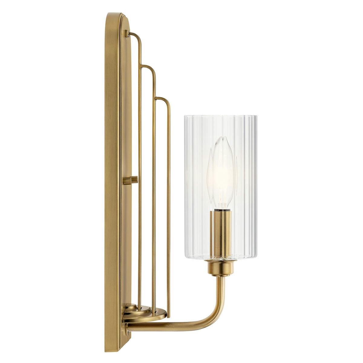 Profile view of the Kimrose 1 Light Sconce Brass finish on a white background