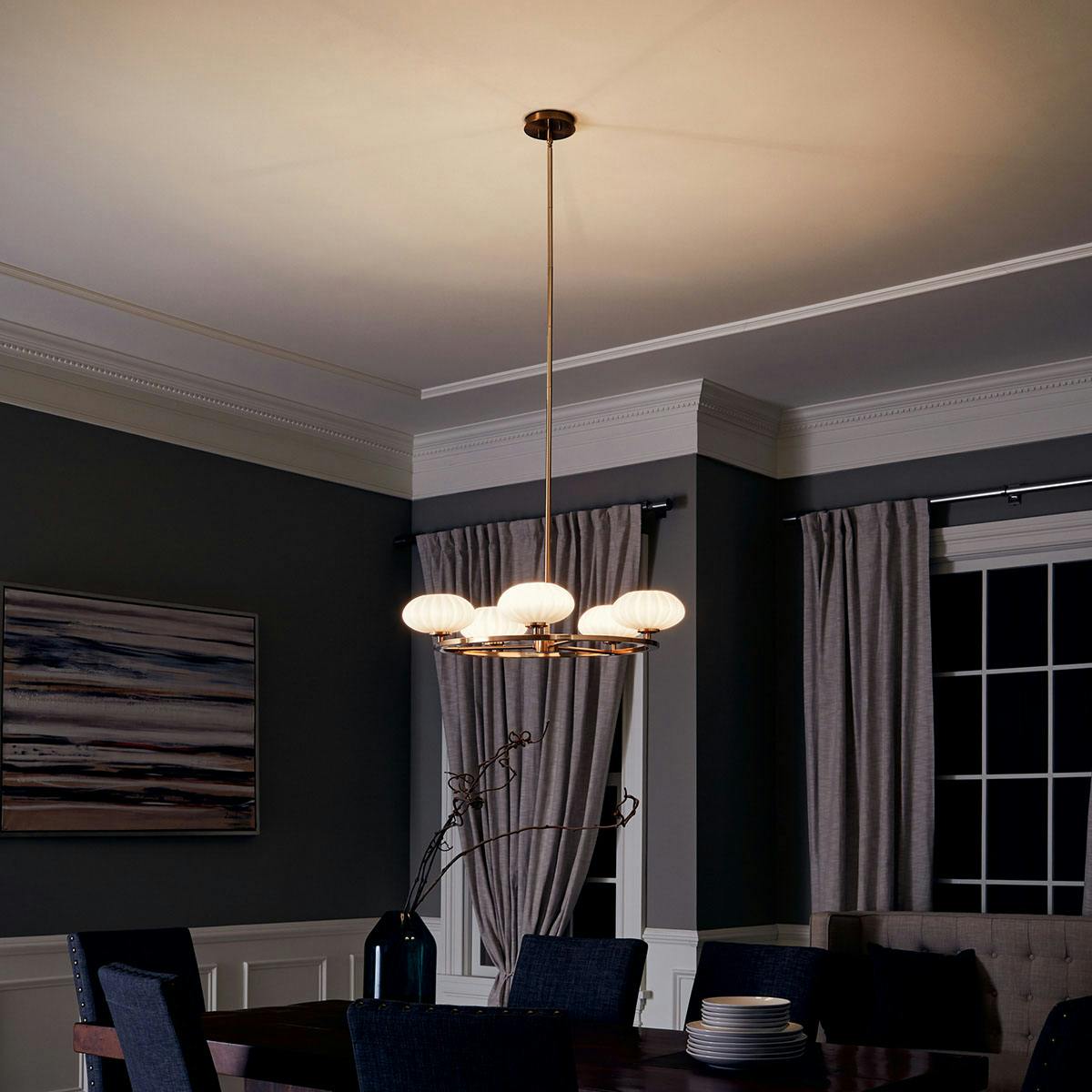 Night time dining room image featuring Pim chandelier 52223FXG