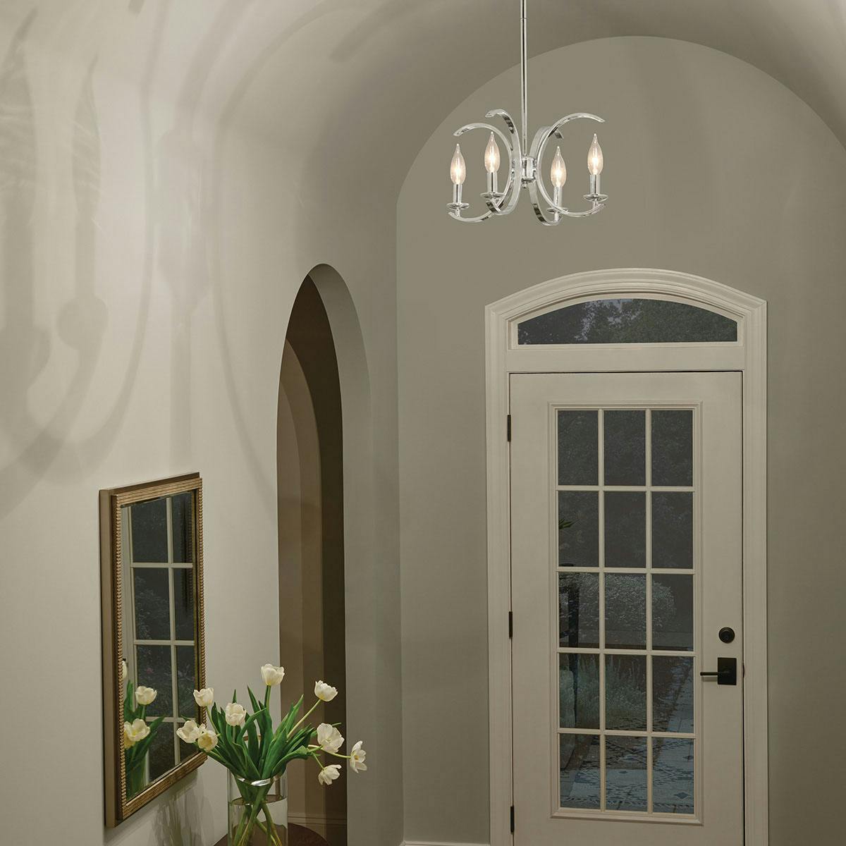 Night time foyer featuring Cassadee 52119CLP and Millwright 41122RBG