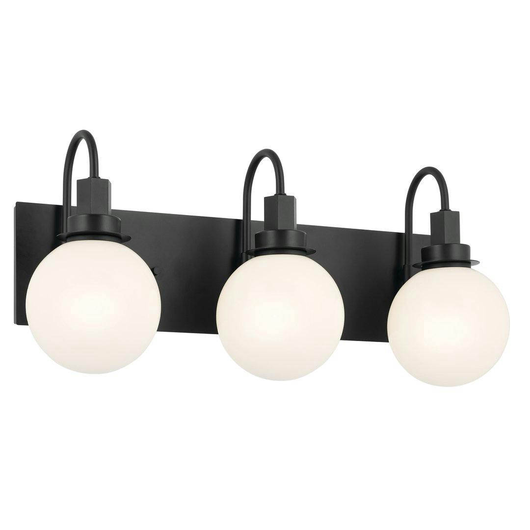 Hex 22.75 Inch 3 Light Vanity with Opal Glass in Black on a white background