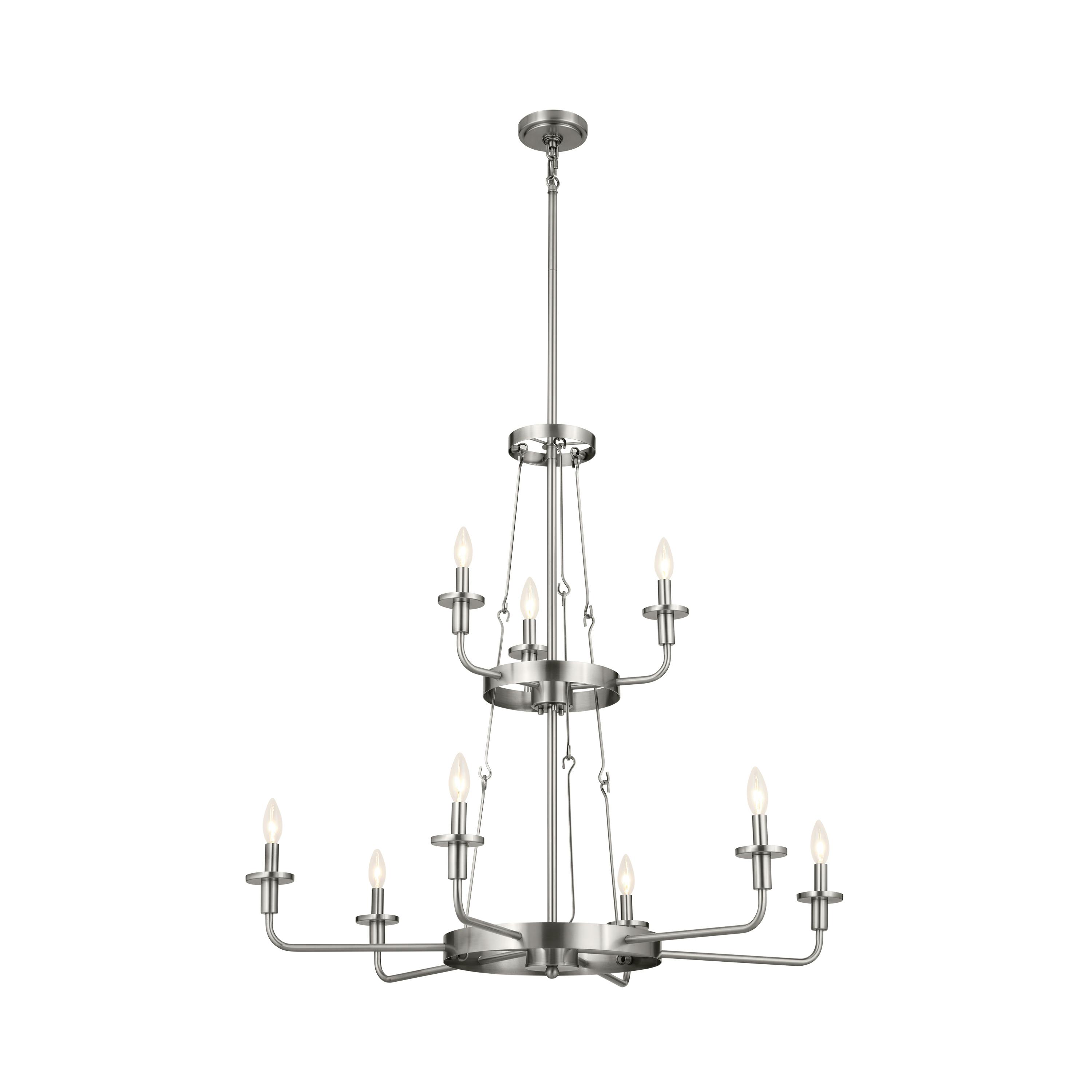 Vetivene 9 Light Chandelier Classic Pewter on a white background without glass