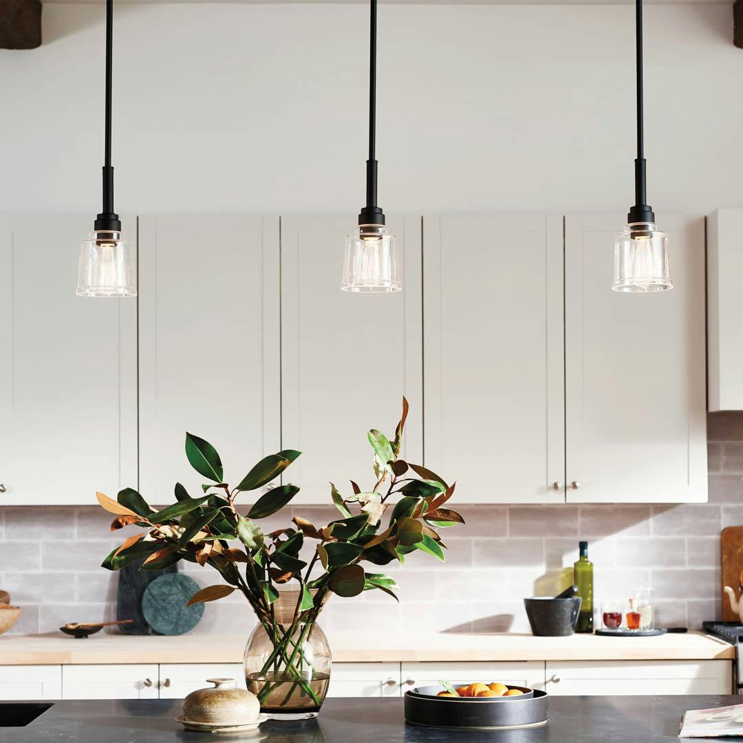 Day time kitchen with Aivian™ 5" 1 Light Mini Pendant Black