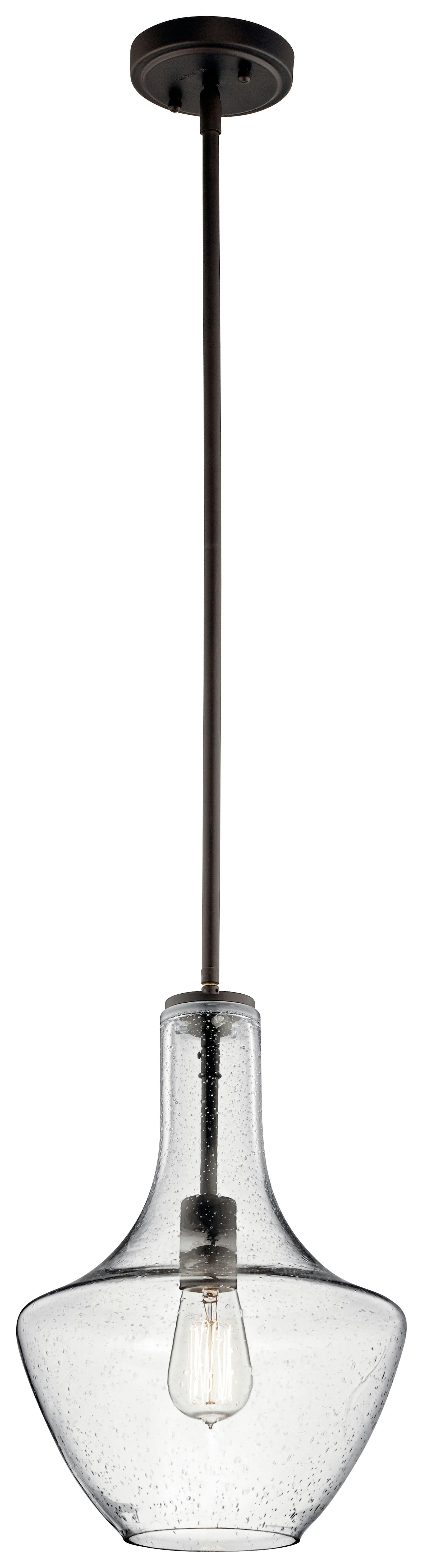 Everly™ 15.25" 1 Light Wide Curve Pendant Clear Seeded Glass Olde Bronze® on a white background
