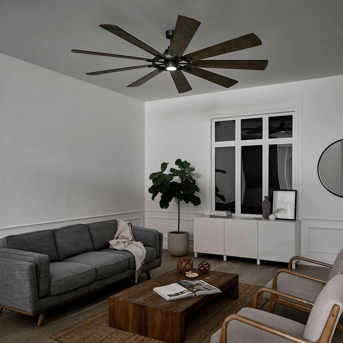 Night time living room image featuring Colerne ceiling fan 300285AVI