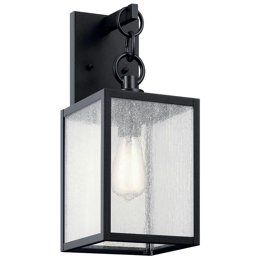 The Lahden 17" 1 Light Outdoor Wall Light with Clear Seeded Glass in Textured Black on a white background