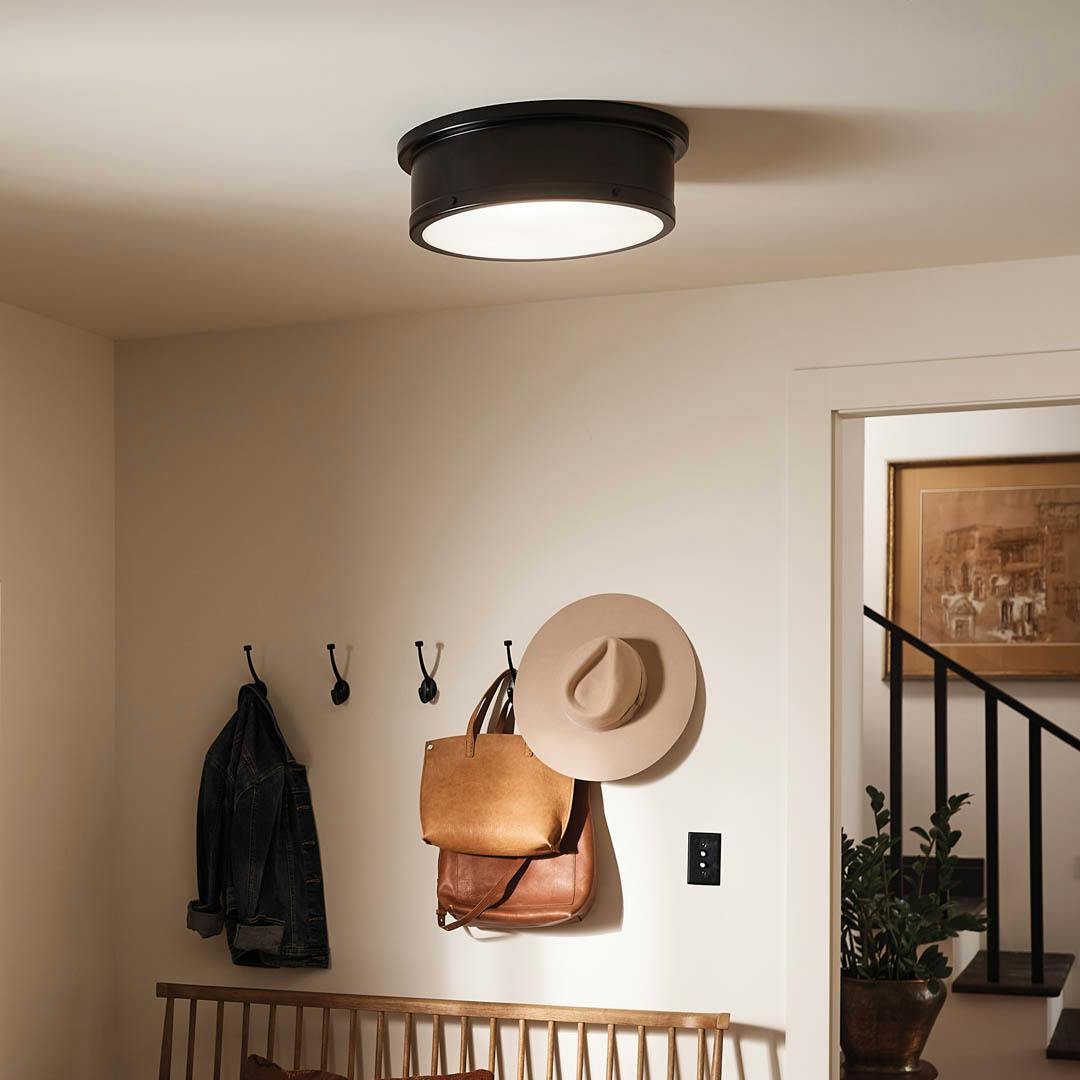 Day time entryway with Serca 18" 3 Light Flush Mount Black