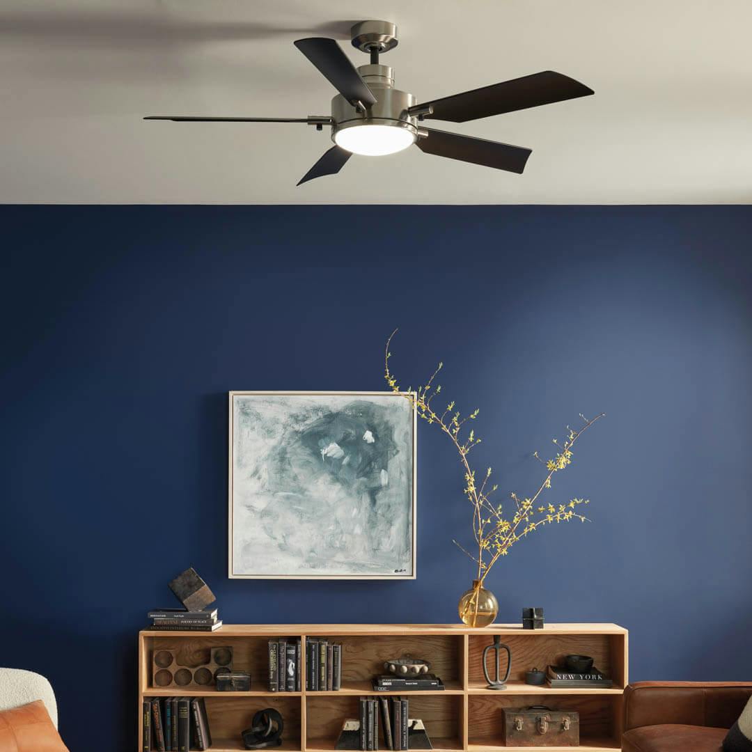 Day time living room with 56" Guardian LED Indoor Ceiling Fan Brushed Stainless Steel