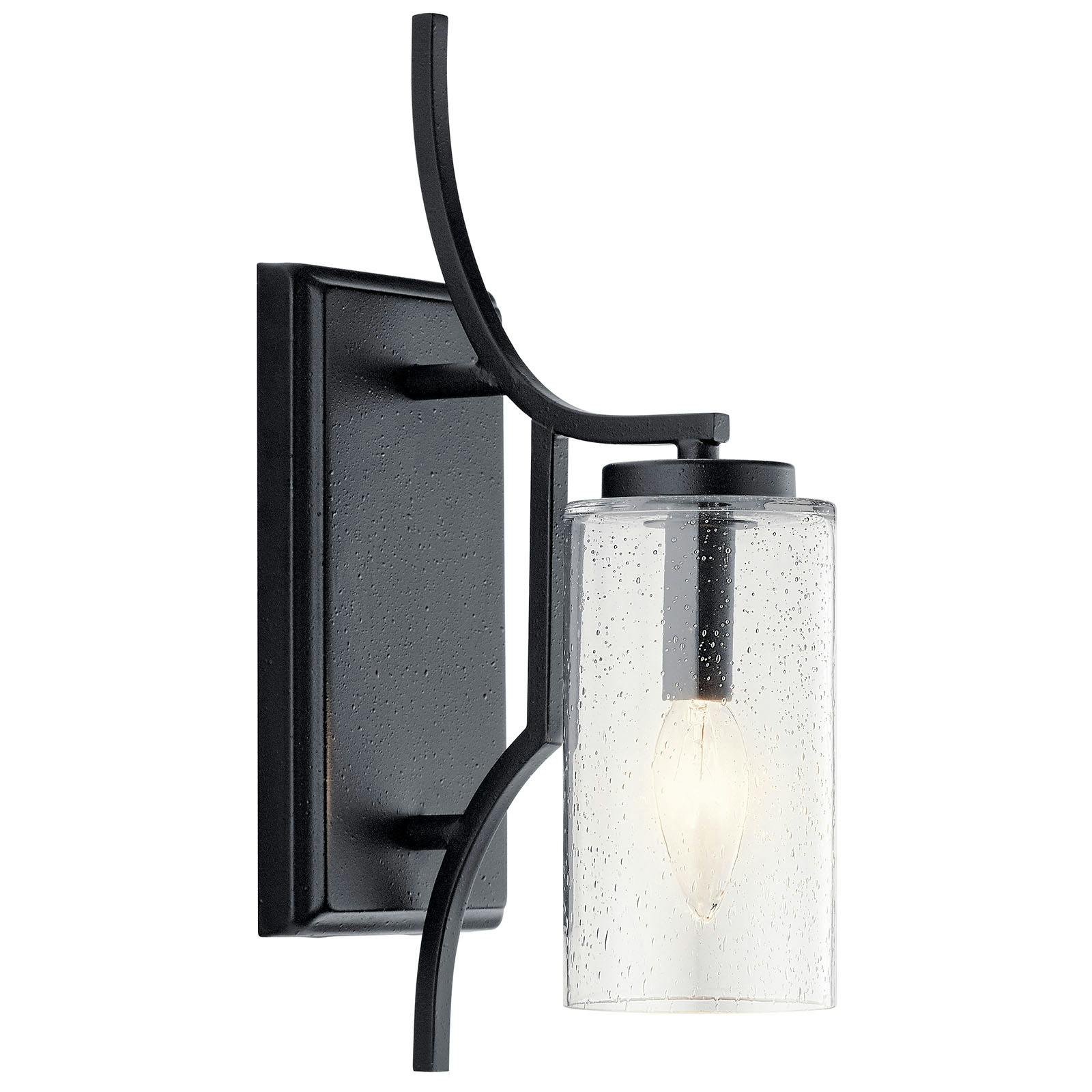 The Vara 1 Light Wall Sconce Distressed Black facing down on a white background