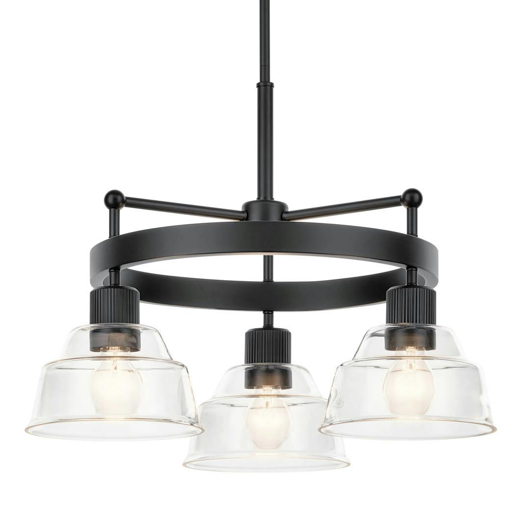 Eastmont™ 3 Light Chandelier Black  and Walnut Wood on a white background