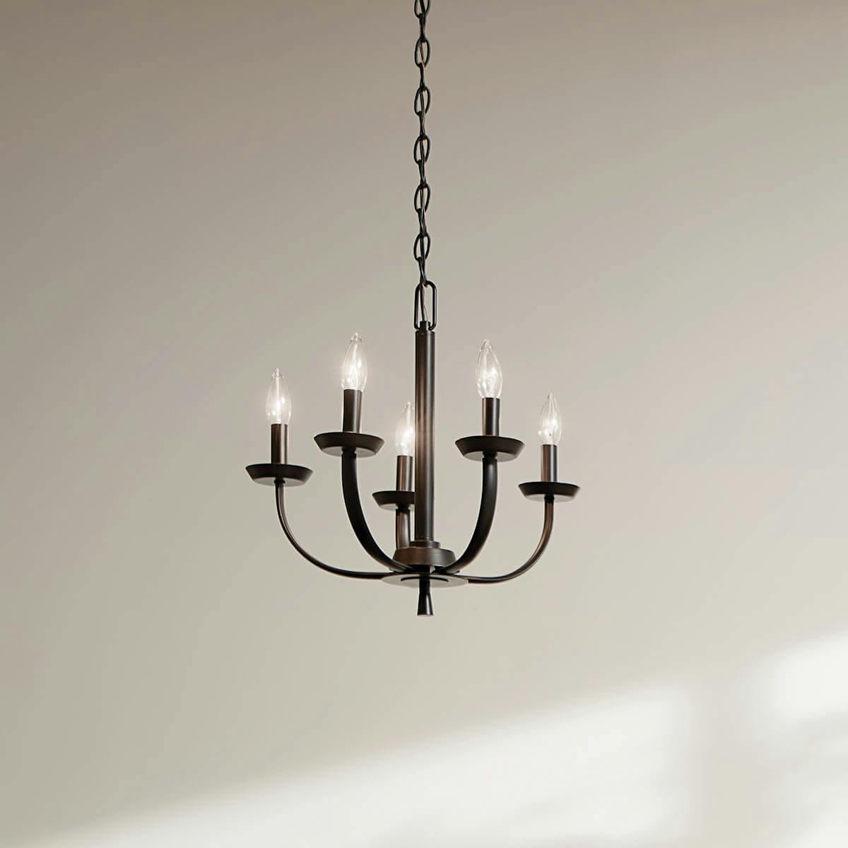 Day time dining room with The Kennewick™ 5 Light Chandelier Black