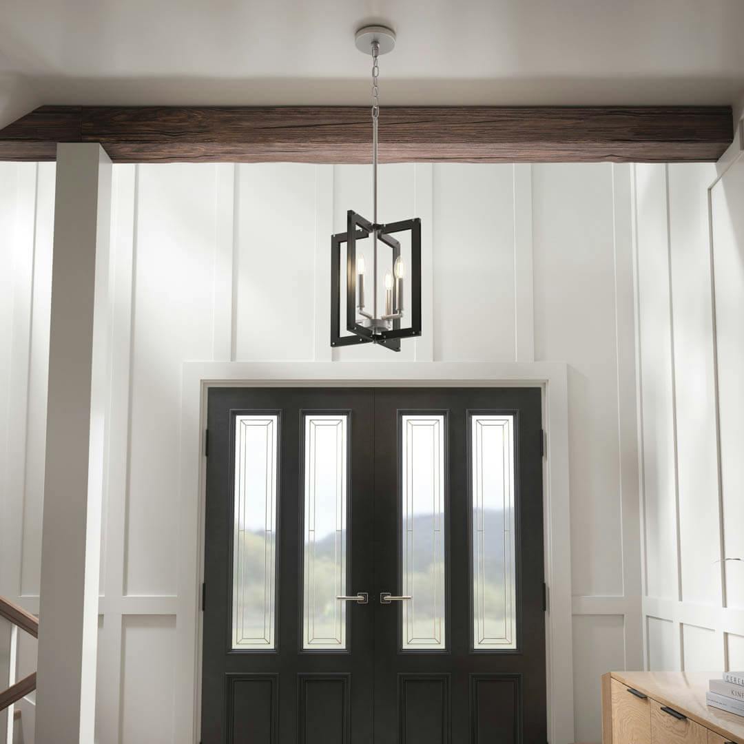 Day time foyer with Pendroy 12" 4 Light Foyer Pendant in Black