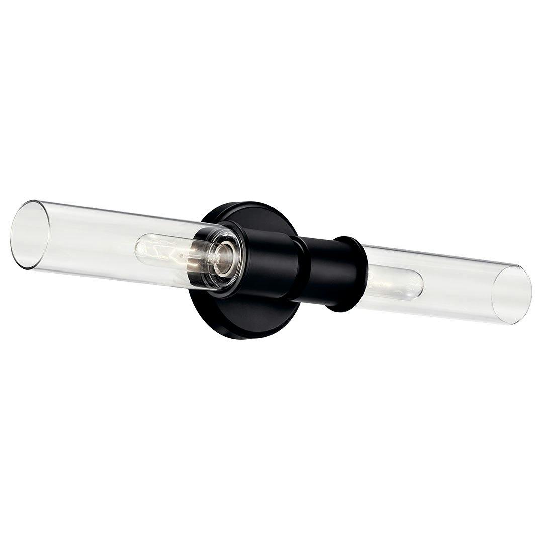 The Aviv 24 Inch 2 Light Wall Sconce with Clear Glass in Black on a white background