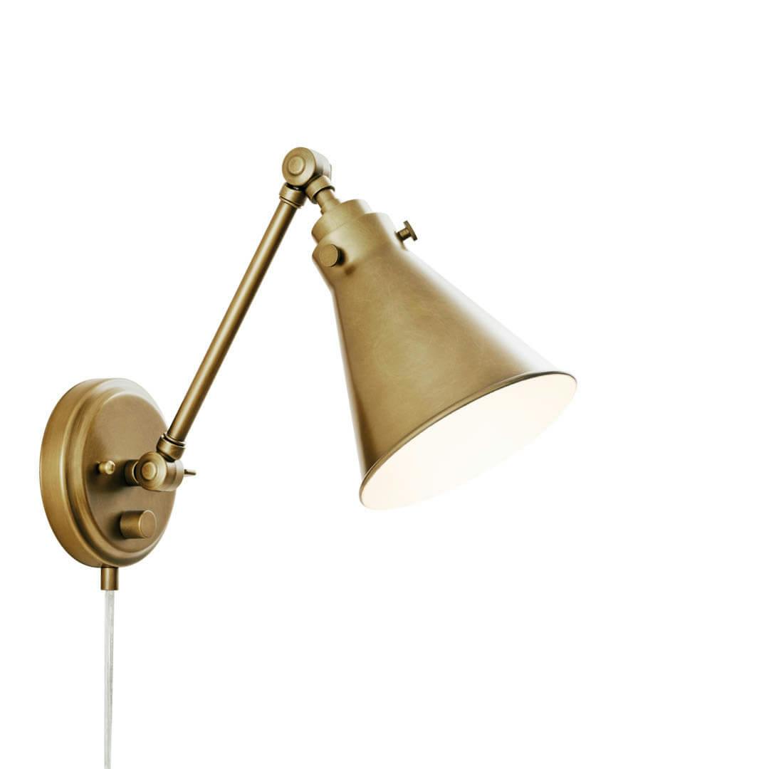 Rosewood 12 Inch 1 Light Plug-In Wall Sconce in Natural Brass on a white background