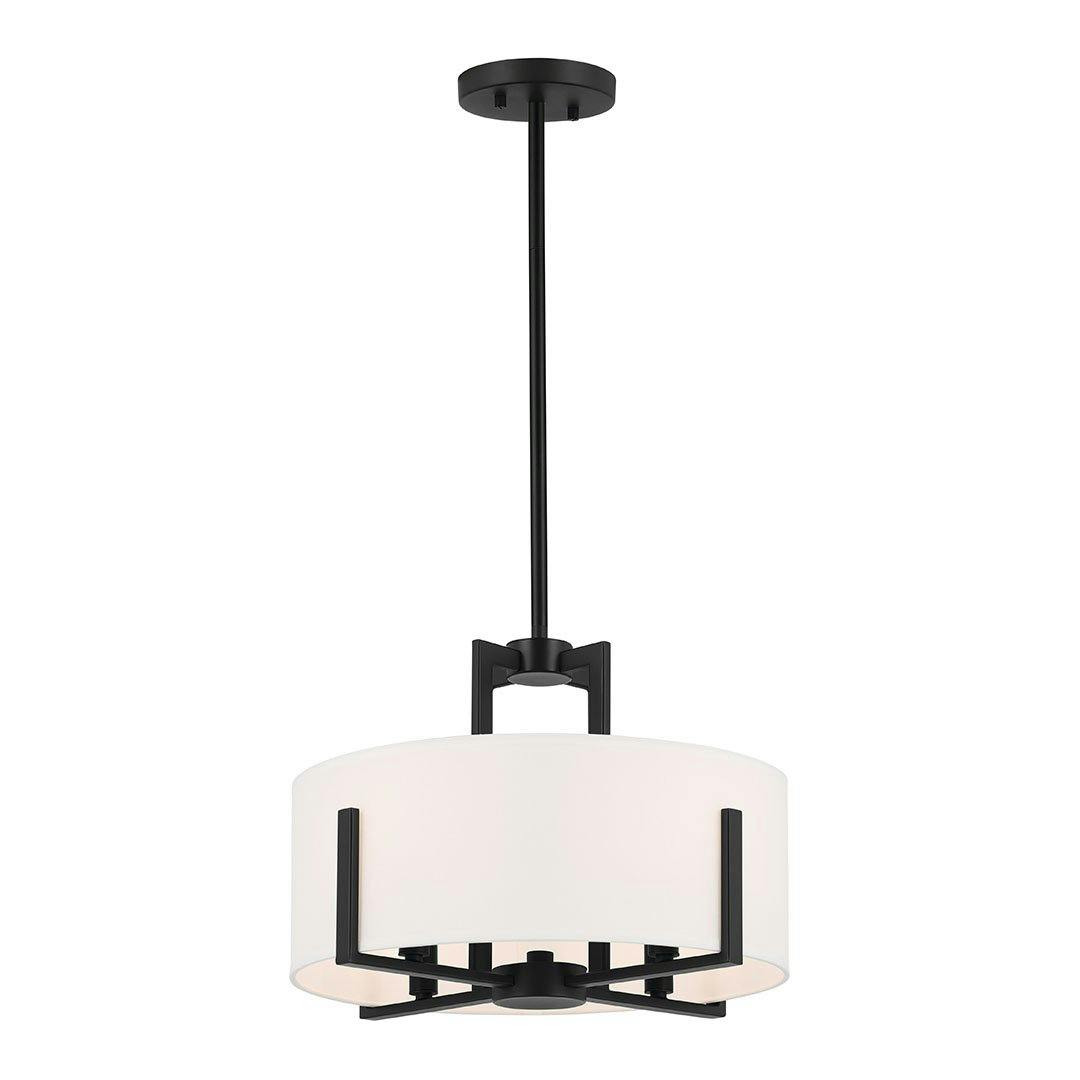 Pendant view of the Malen 15.5 Inch 4 Light Semi-Flush with White Fabric Shade in Black on a white background